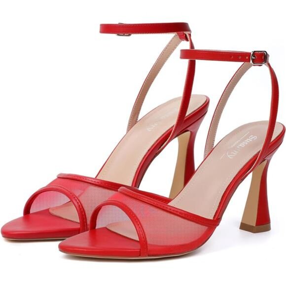 High Heels for Women Red Mesh - Picture 1 of 7